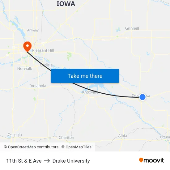 11th St & E Ave to Drake University map
