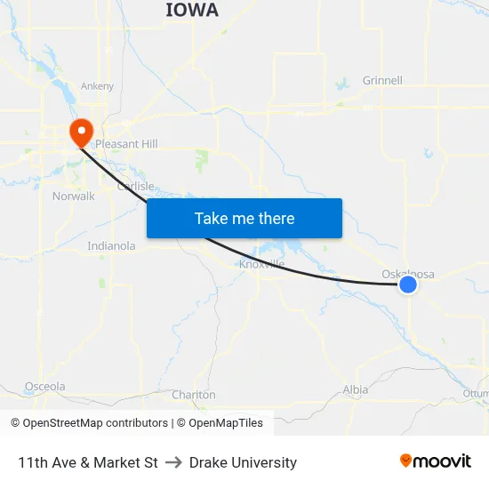 11th Ave & Market St to Drake University map