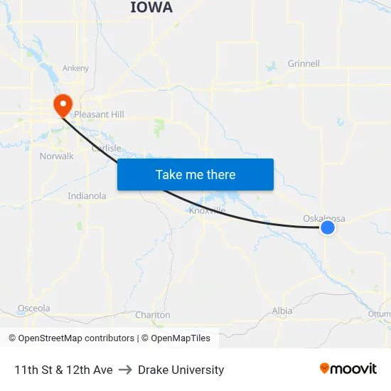 11th St & 12th Ave to Drake University map