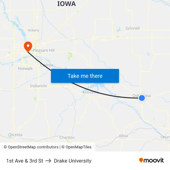 1st Ave & 3rd St to Drake University map