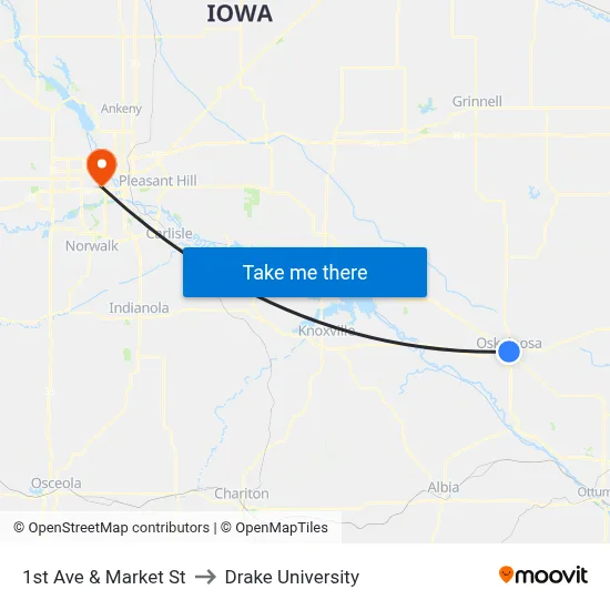 1st Ave & Market St to Drake University map