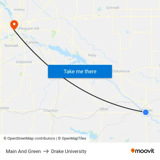 Main And Green to Drake University map