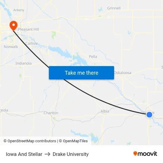 Iowa And Stellar to Drake University map