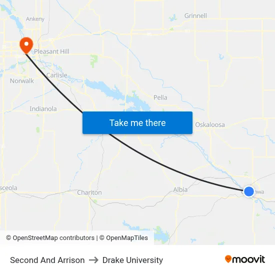 Second And Arrison to Drake University map