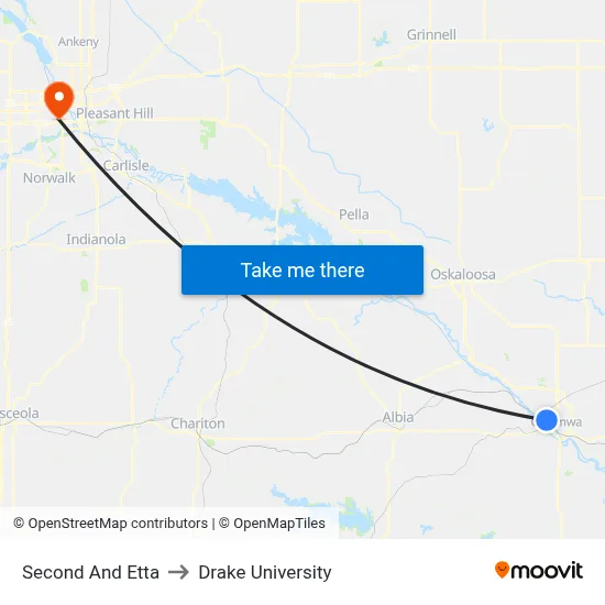 Second And Etta to Drake University map