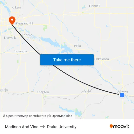 Madison And Vine to Drake University map