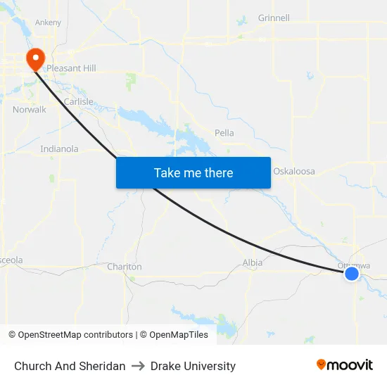 Church And Sheridan to Drake University map
