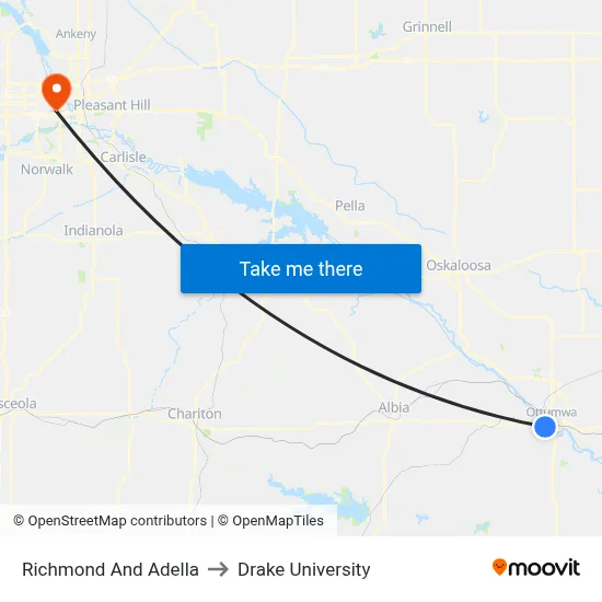 Richmond And Adella to Drake University map