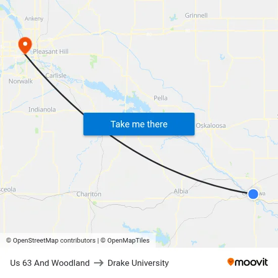 Us 63 And Woodland to Drake University map