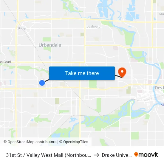 31st St / Valley West Mall (Northbound), Wdm to Drake University map