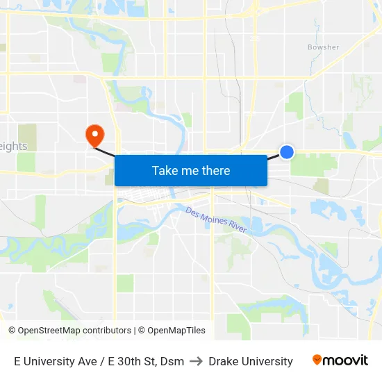 E University Ave / E 30th St, Dsm to Drake University map