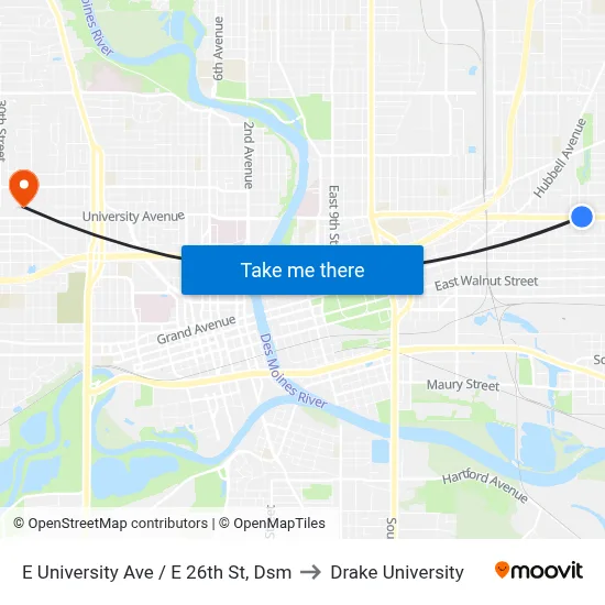 E University Ave / E 26th St, Dsm to Drake University map