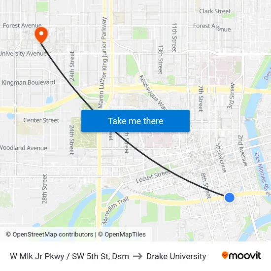 W Mlk Jr Pkwy / SW 5th St, Dsm to Drake University map