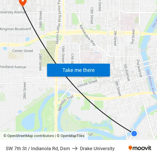 SW 7th St / Indianola Rd, Dsm to Drake University map