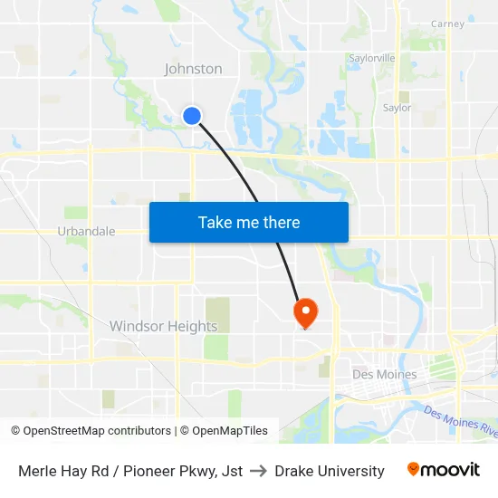 Merle Hay Rd / Pioneer Pkwy, Jst to Drake University map