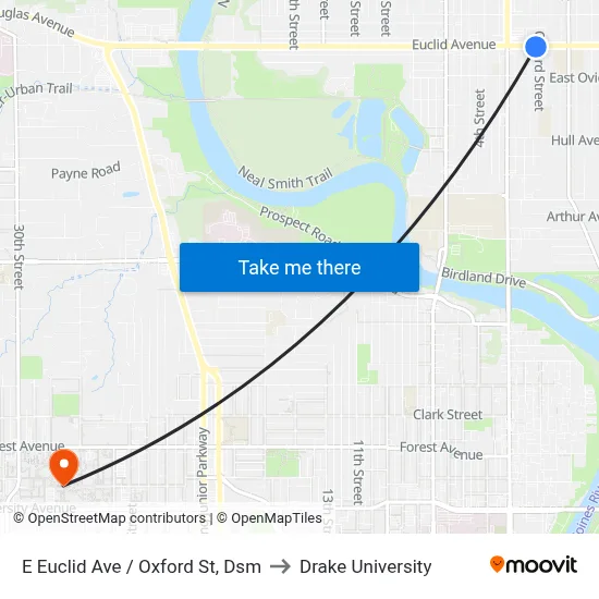 E Euclid Ave / Oxford St, Dsm to Drake University map