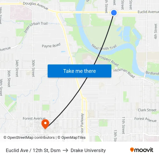 Euclid Ave / 12th St, Dsm to Drake University map