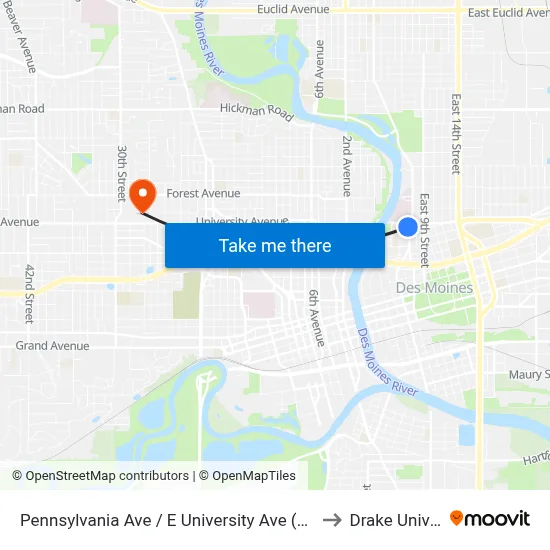 Pennsylvania Ave / E University Ave (Far-Side), Dsm to Drake University map