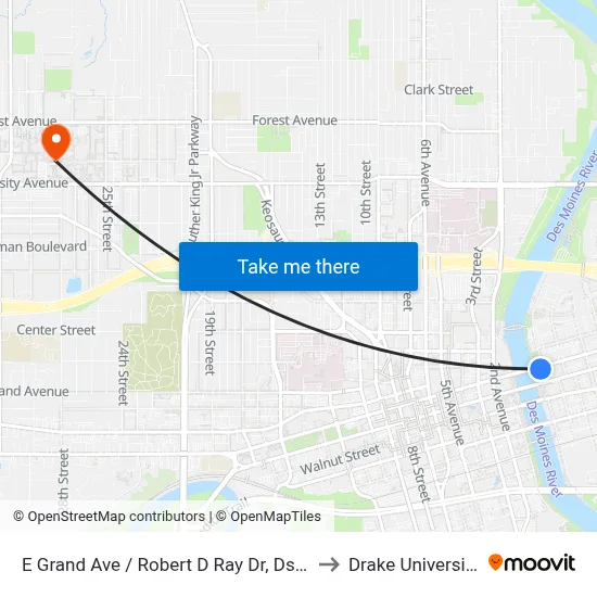 E Grand Ave / Robert D Ray Dr, Dsm to Drake University map