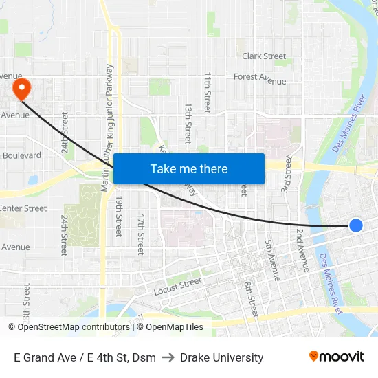 E Grand Ave / E 4th St, Dsm to Drake University map