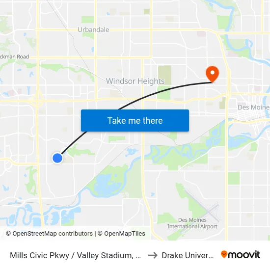 Mills Civic Pkwy / Valley Stadium, Wdm to Drake University map