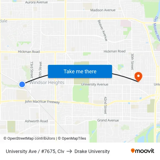 University Ave / #7675, Clv to Drake University map