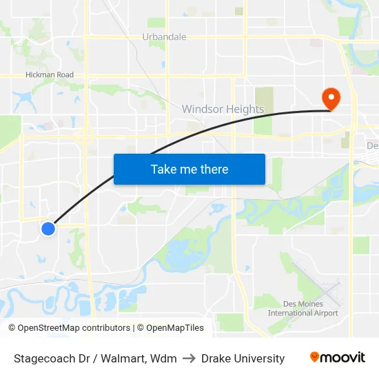 Stagecoach Dr / Walmart, Wdm to Drake University map