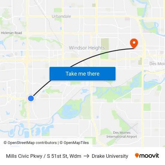 Mills Civic Pkwy / S 51st St, Wdm to Drake University map