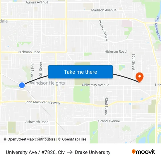 University Ave / #7820, Clv to Drake University map