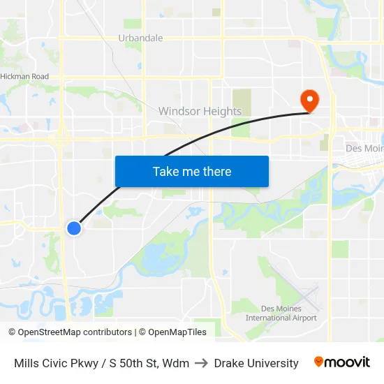 Mills Civic Pkwy / S 50th St, Wdm to Drake University map