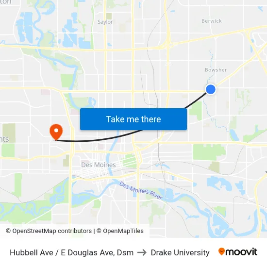 Hubbell Ave / E Douglas Ave, Dsm to Drake University map