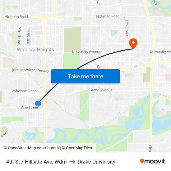 4th St / Hillside Ave, Wdm to Drake University map