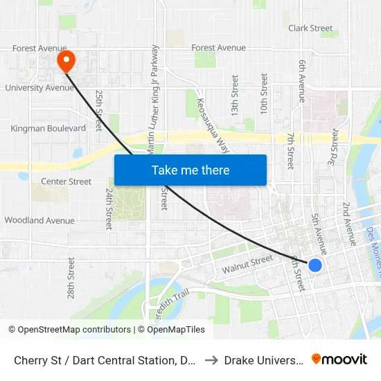 Cherry St / Dart Central Station, Dsm to Drake University map