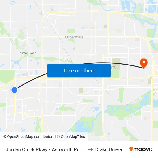 Jordan Creek Pkwy / Ashworth Rd, Wdm to Drake University map