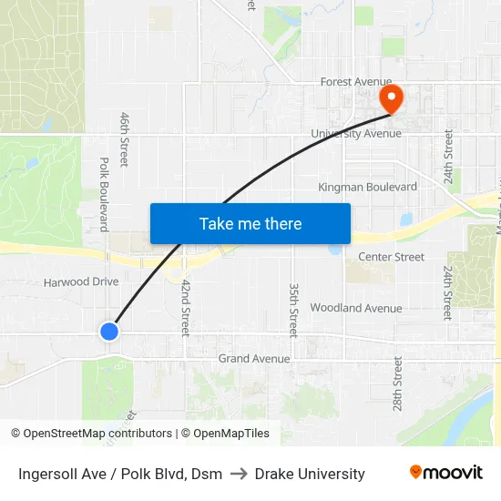 Ingersoll Ave / Polk Blvd, Dsm to Drake University map