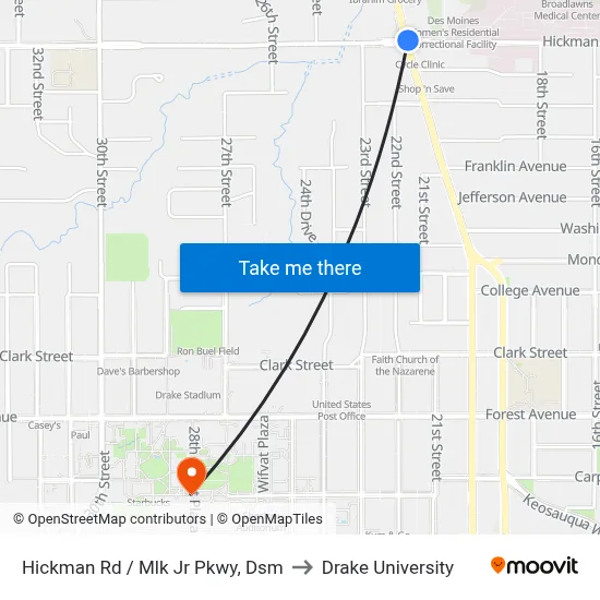 Hickman Rd / Mlk Jr Pkwy, Dsm to Drake University map