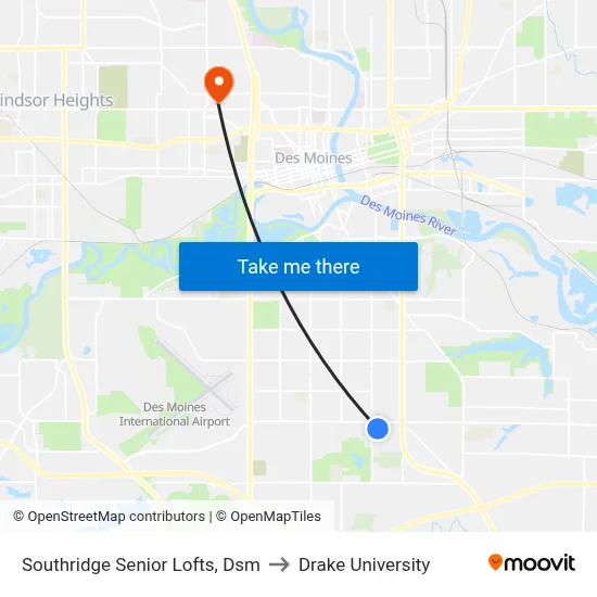 Southridge Senior Lofts, Dsm to Drake University map