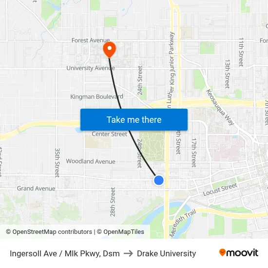 Ingersoll Ave / Mlk Pkwy, Dsm to Drake University map