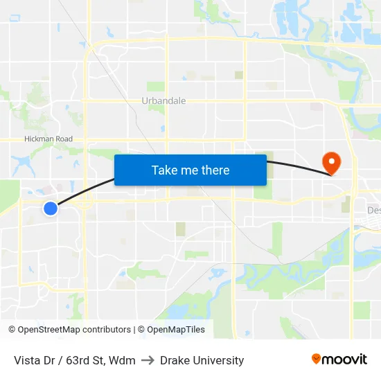 Vista Dr / 63rd St, Wdm to Drake University map