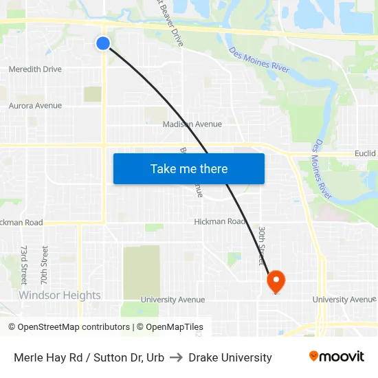 Merle Hay Rd / Sutton Dr, Urb to Drake University map