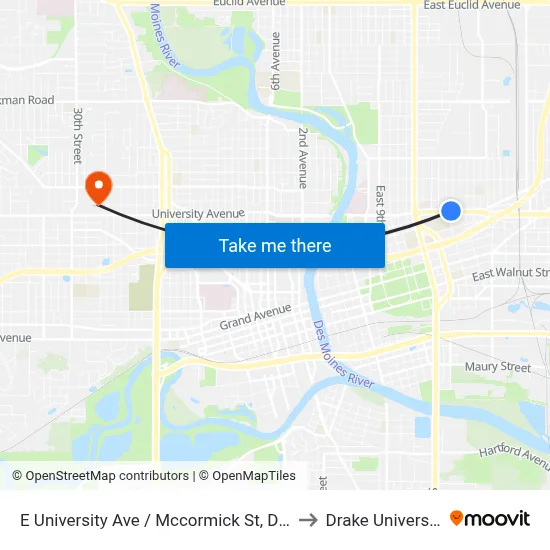 E University Ave / Mccormick St, Dsm to Drake University map