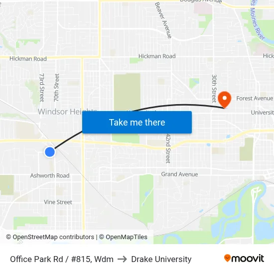 Office Park Rd / #815, Wdm to Drake University map