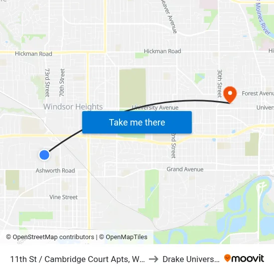 11th St / Cambridge Court Apts, Wdm to Drake University map