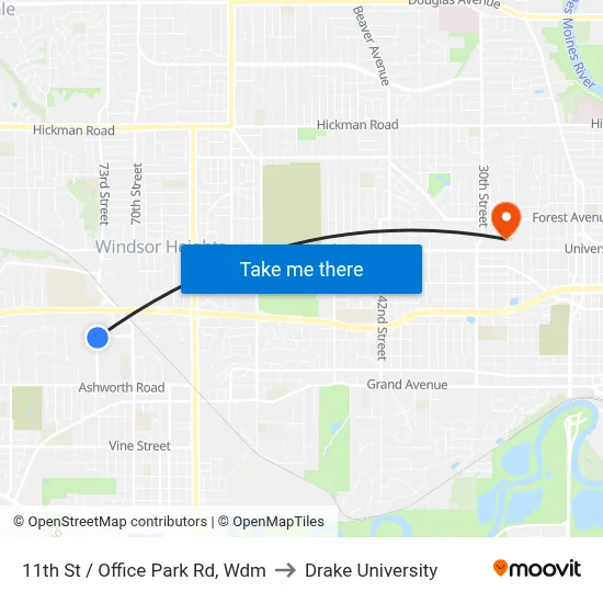11th St / Office Park Rd, Wdm to Drake University map
