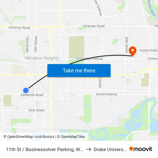 11th St / Businessolver Parking, Wdm to Drake University map