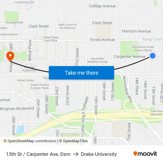 13th St / Carpenter Ave, Dsm to Drake University map