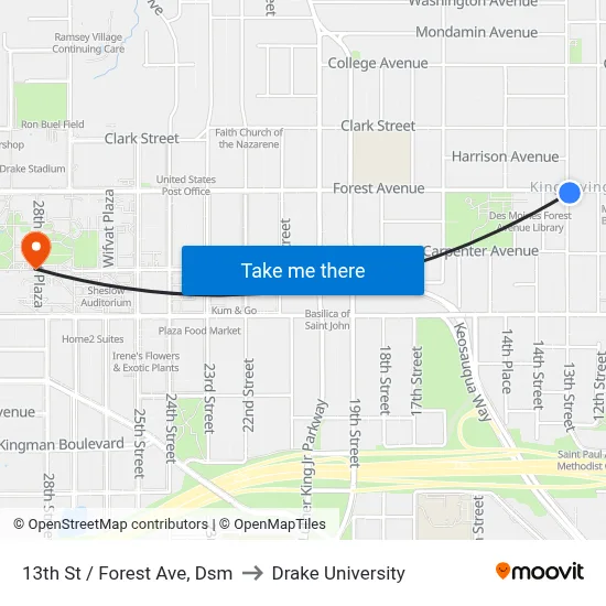 13th St / Forest Ave, Dsm to Drake University map