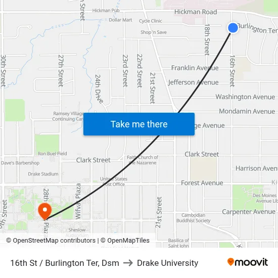 16th St / Burlington Ter, Dsm to Drake University map