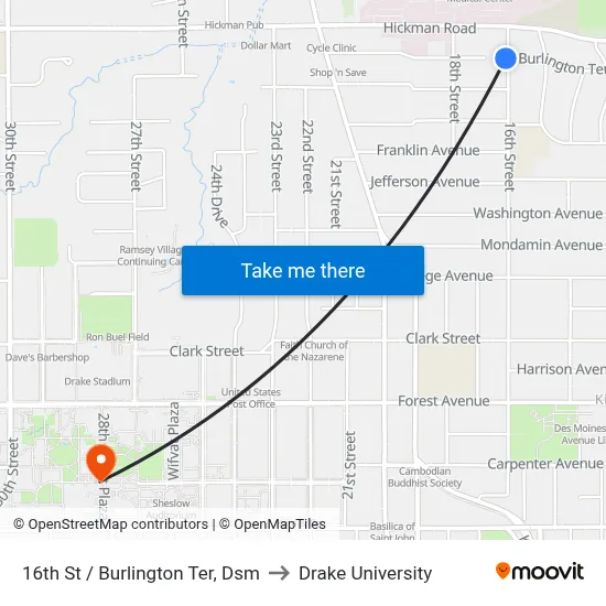 16th St / Burlington Ter, Dsm to Drake University map