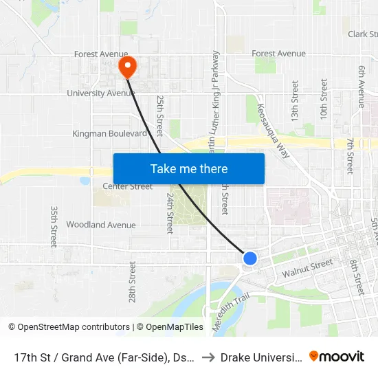 17th St / Grand Ave (Far-Side), Dsm to Drake University map